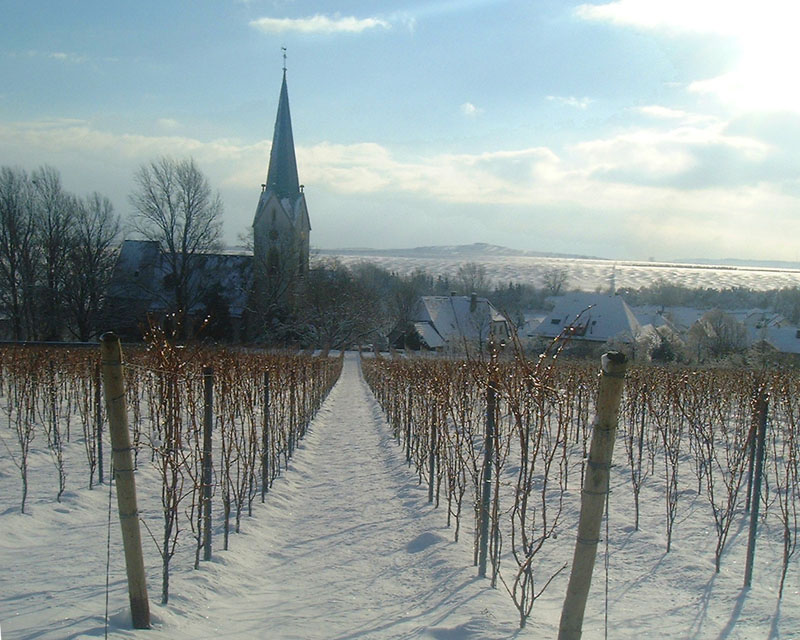 Blick von Norden auf das Dorf im Winter